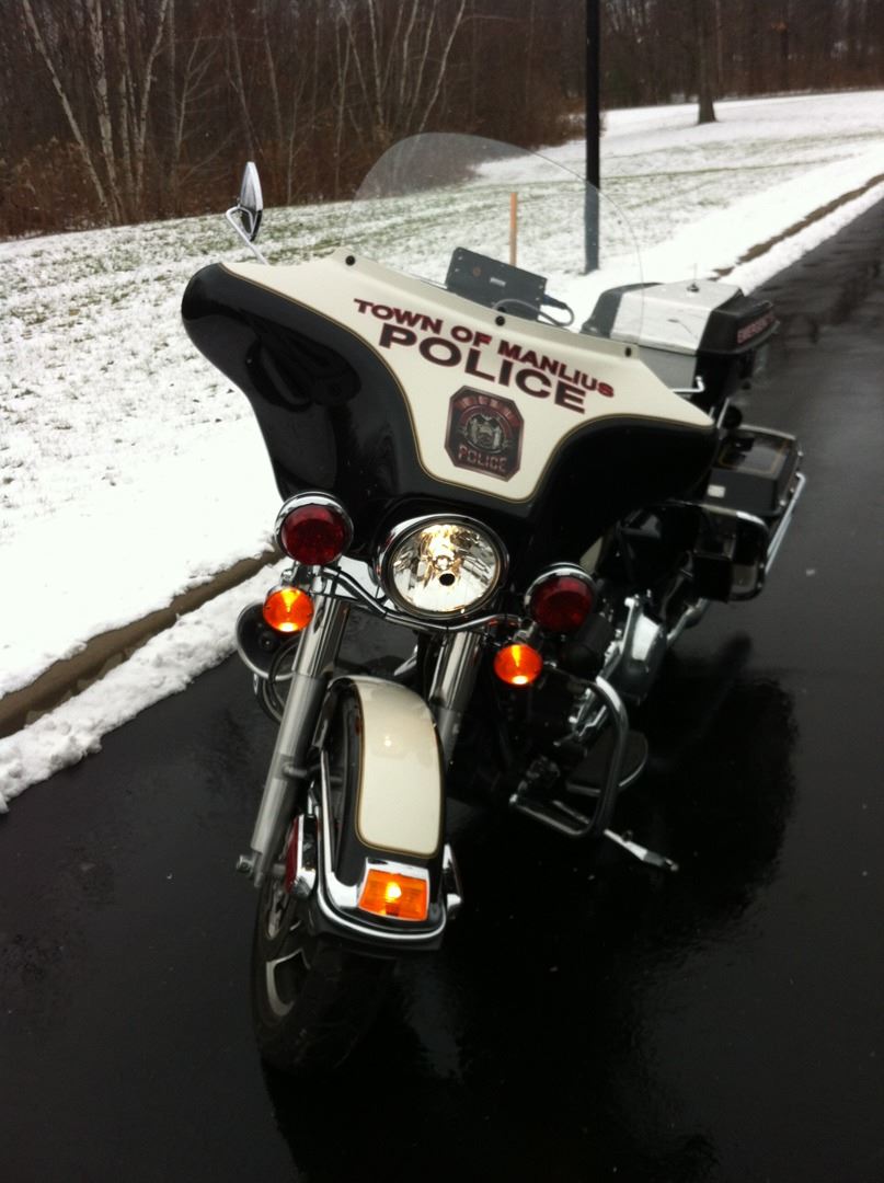 The front of a police motorbike